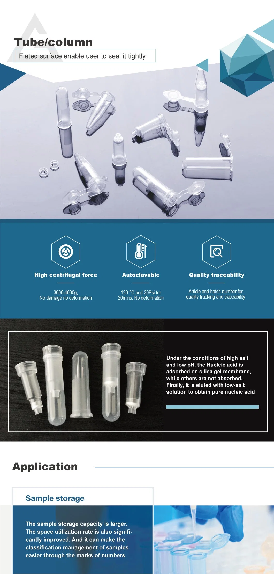 T-007 Extraccion DNA 0.7ml Flat Bottom Lab Consumables DNA/Rna Pyrogen Free Filter PP Spin Column/Tube with Snap Cover and Ring